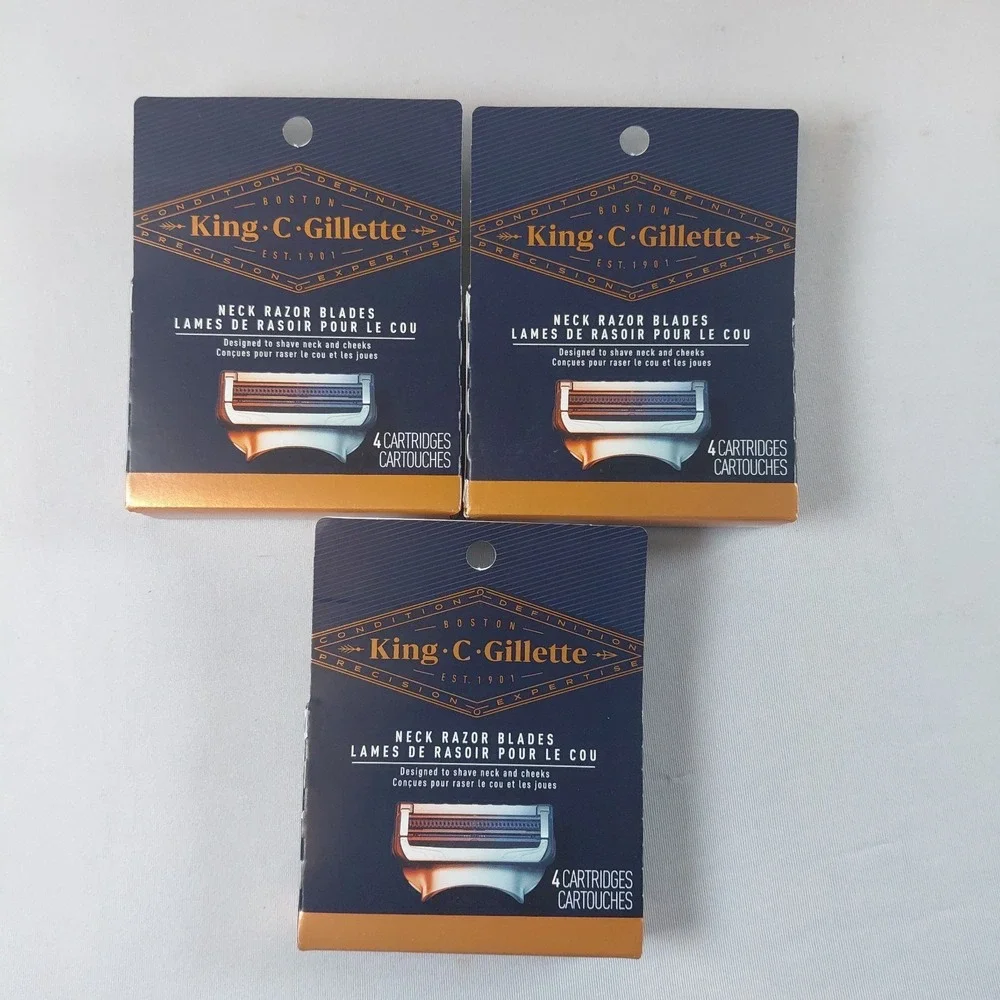 12 Cartridges King C Gillette Neck Razor Blades 3 packs 2 Blades Chin Guard